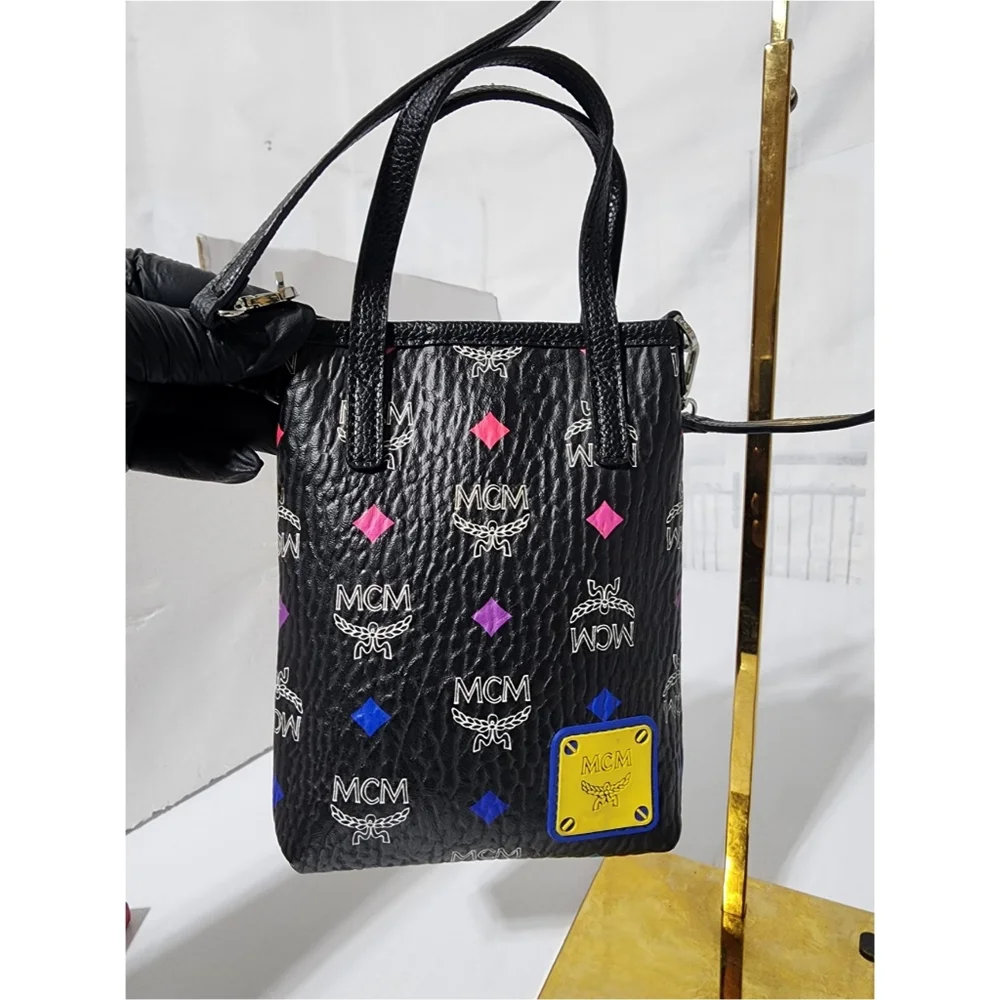 MCM Leather Color Splash Logo Mini Crossbody Bag Black